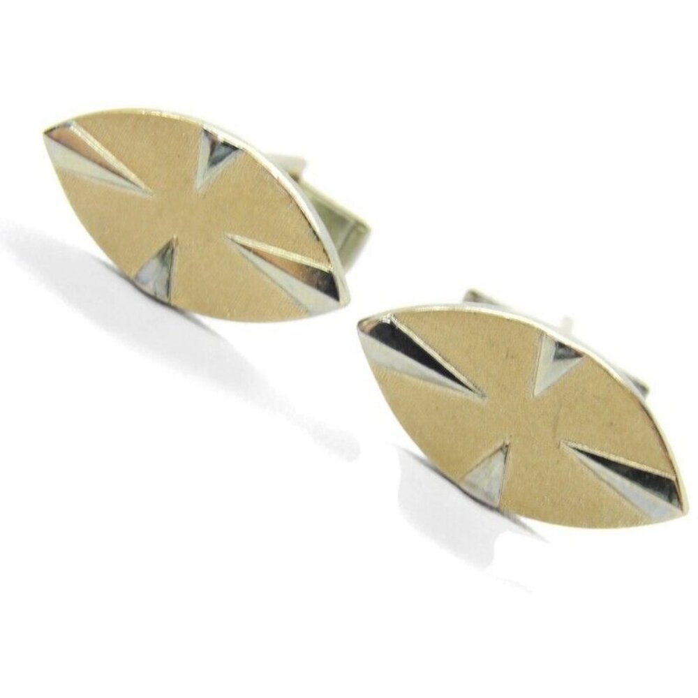 Vintage Oval Cufflinks Polished Silver Tone & Brushed Gold Tone Signed Pat Pend